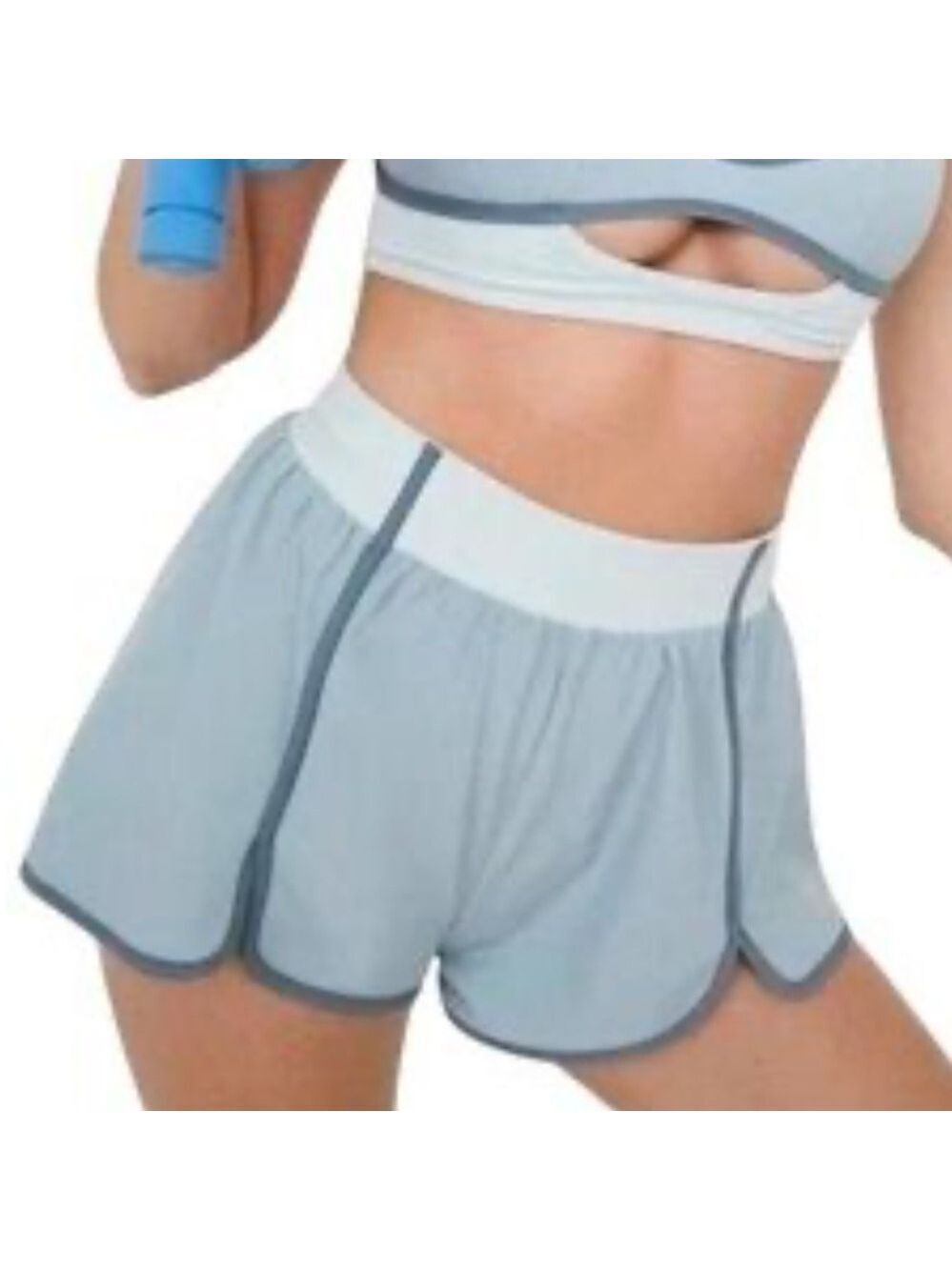For Love & Lemon Blue Waistband Shorts Size L Flowy Preppy High Rise Running EUC